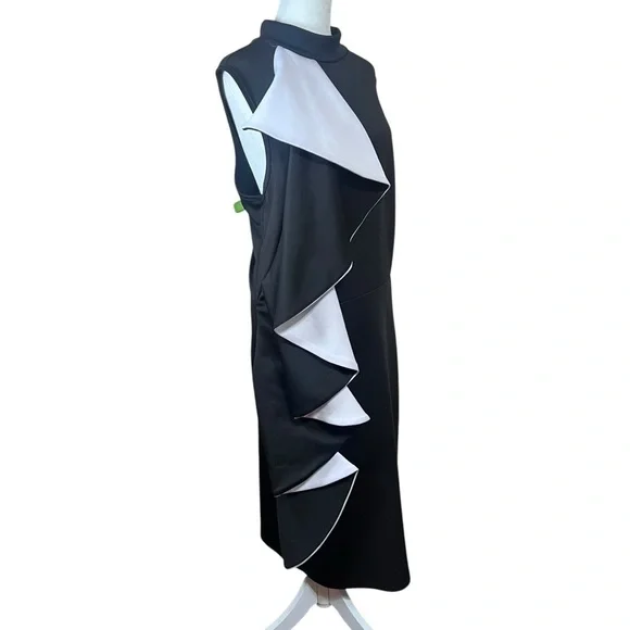 Handmade Vintage Black White Ruffled Cascade Mock Neck Halter Maxi Dress Size XL - Picture 6 of 8